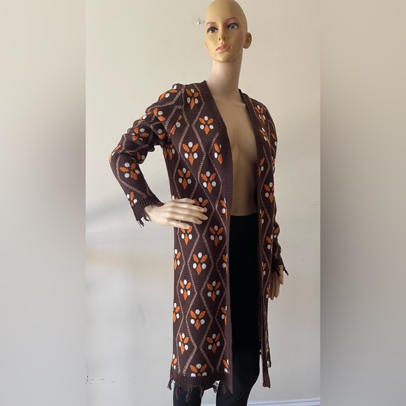 Brown Knit Fringe Hem Cardigan - Picture 4 of 7
